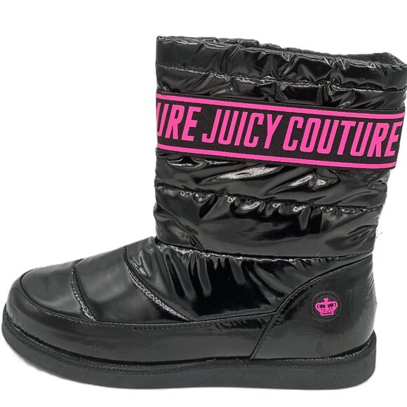 Juicy Couture Black Quilted Winter Boots with Pink Logo Band - Picture 2 of 6